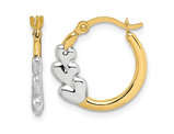 10K Yellow and White Gold Hollow Hoop Heart Earrings